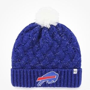 Women's Blue Knit Beanie with Pom-Pom